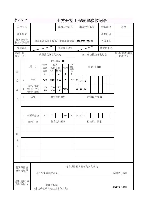 土方开挖验收记录