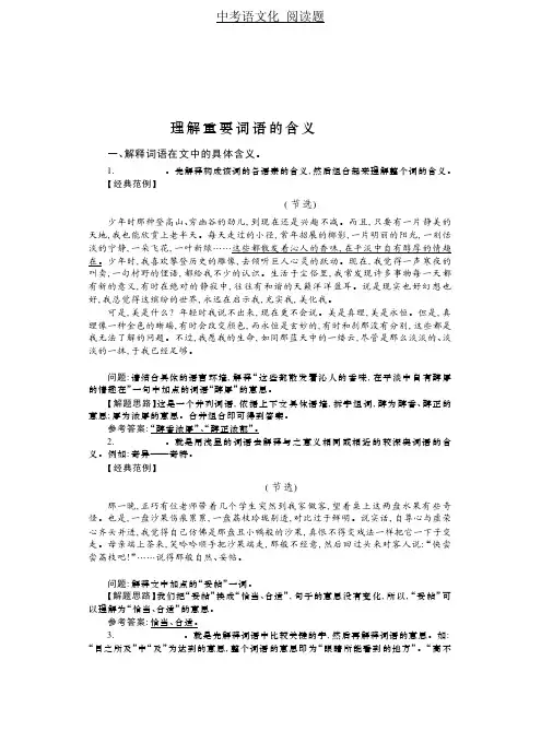 中考语文 阅读题    理解重要词语的含义