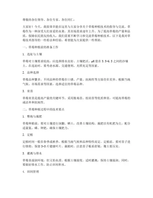 草莓技术指导交流发言稿