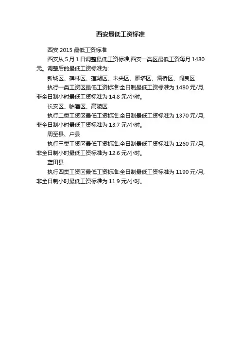 西安最低工资标准
