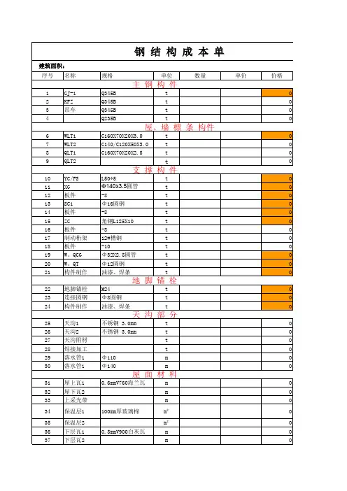 钢结构预算表