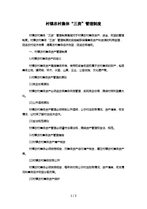 村镇农村集体“三资”管理制度