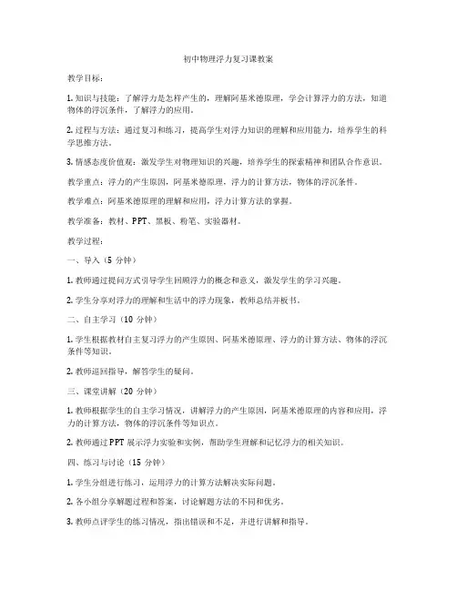 初中物理浮力复习课教案