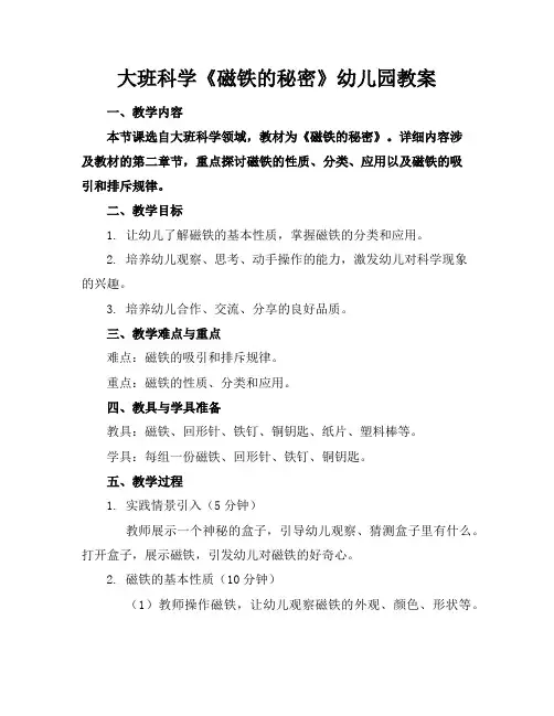 大班科学《磁铁的秘密》幼儿园教案