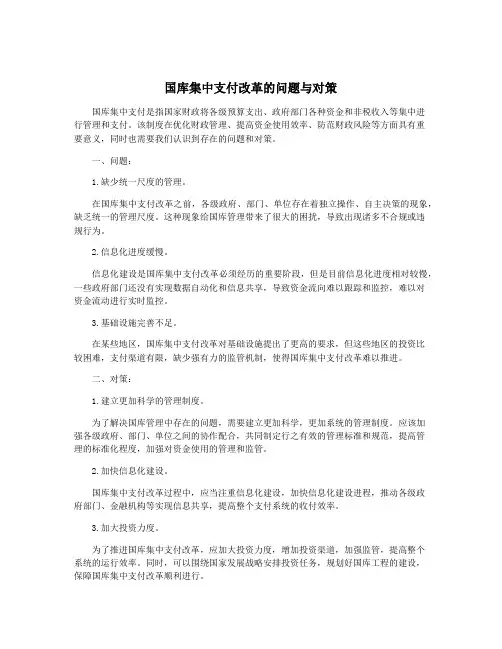 国库集中支付改革的问题与对策