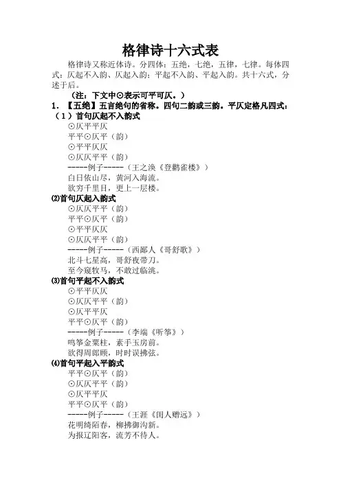 格律诗四体十六式