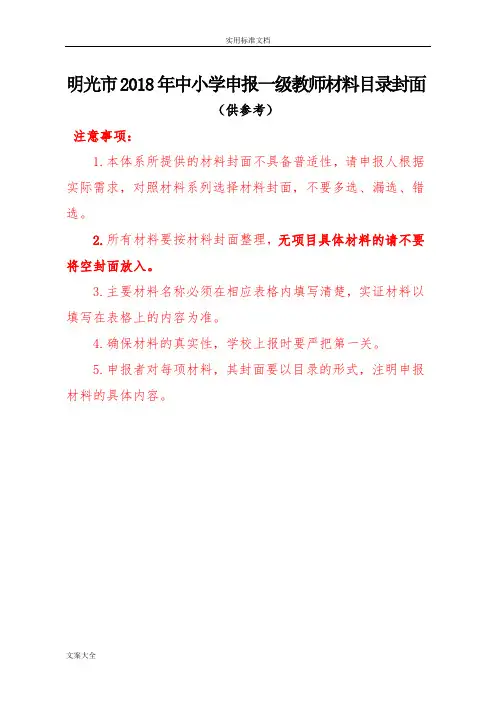 2018中小学申报一级教师材料封面
