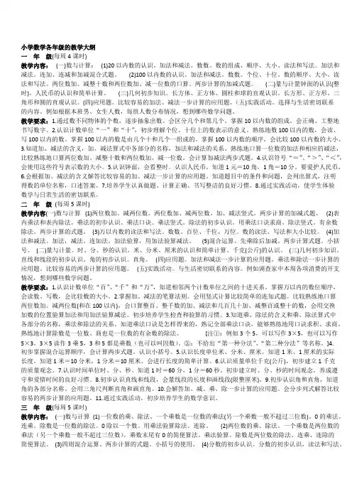 (完整版)小学数学各年级的教学大纲