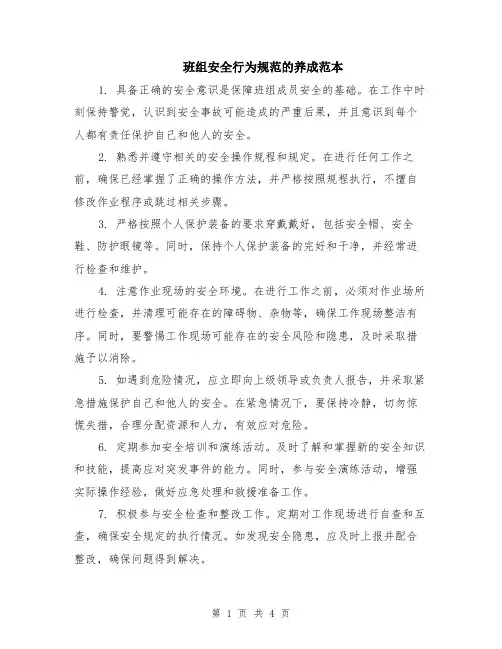 班组安全行为规范的养成范本（2篇）