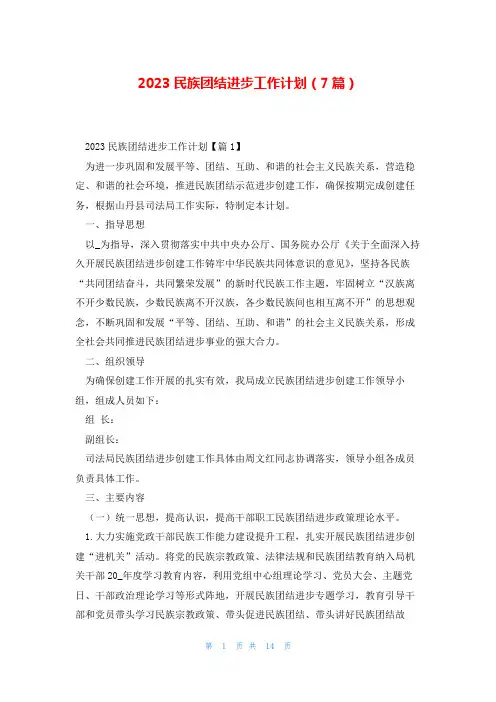 2023民族团结进步工作计划(7篇)