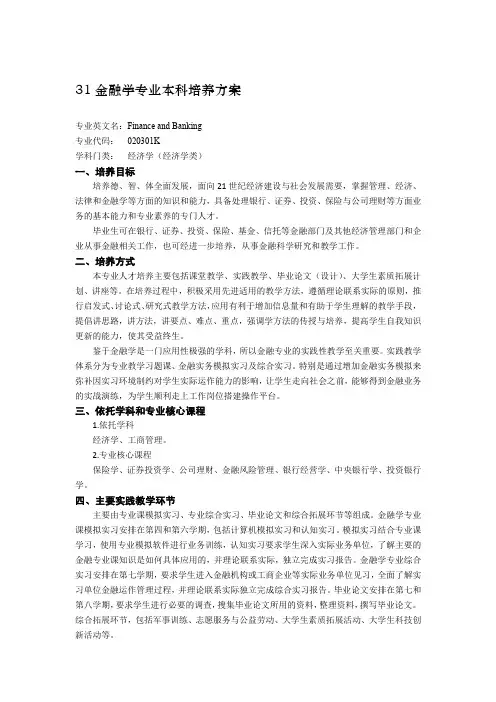 金融学本科培养方案