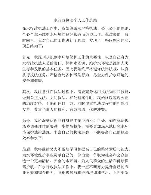 水行政执法个人工作总结