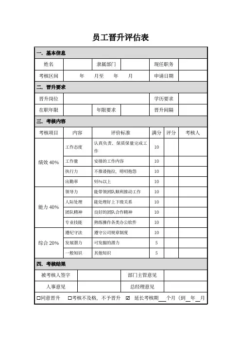 员工晋升评估表