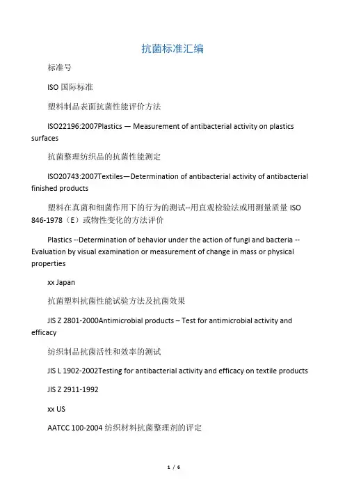 国内外抗菌标准大全