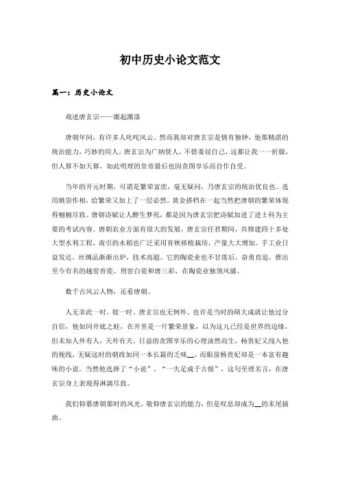 2024年初中历史小论文范文