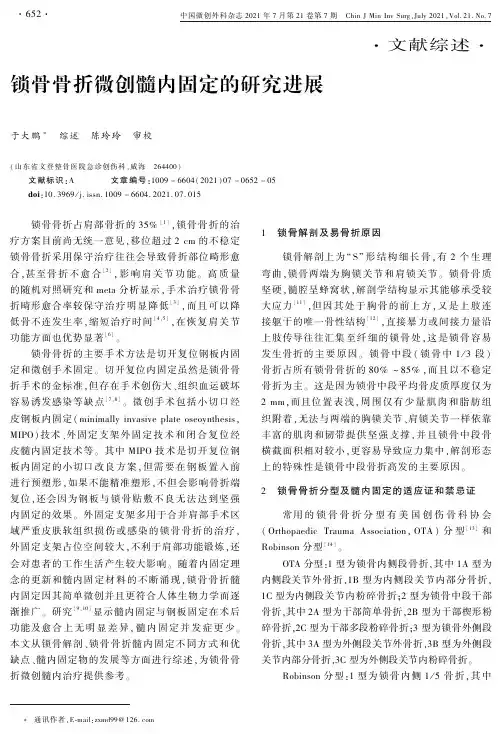 锁骨骨折微创髓内固定的研究进展