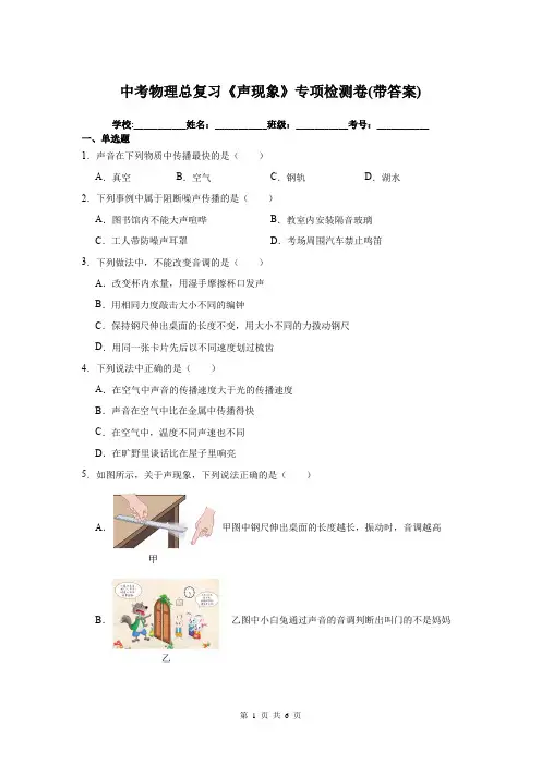 中考物理总复习《声现象》专项检测卷(带答案)