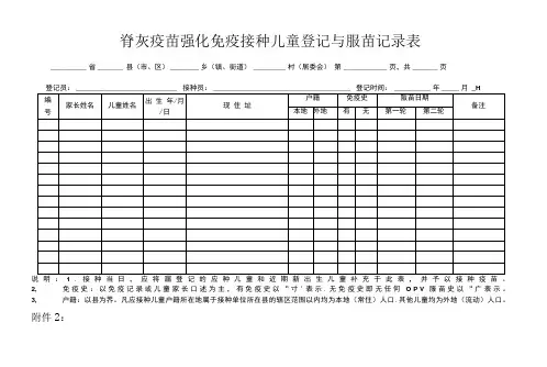 脊灰疫苗强化免疫接种儿童登记与服苗记录表