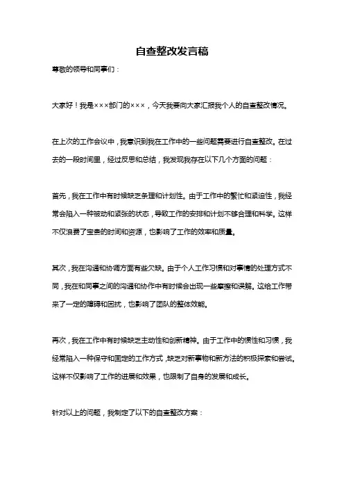 自查整改发言稿