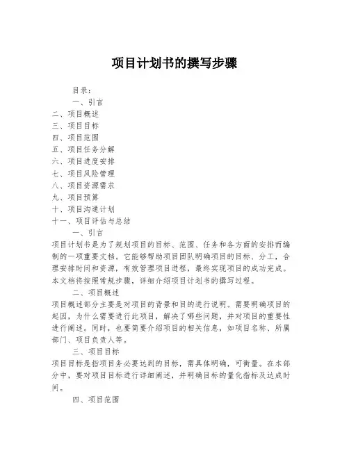 项目计划书的撰写步骤