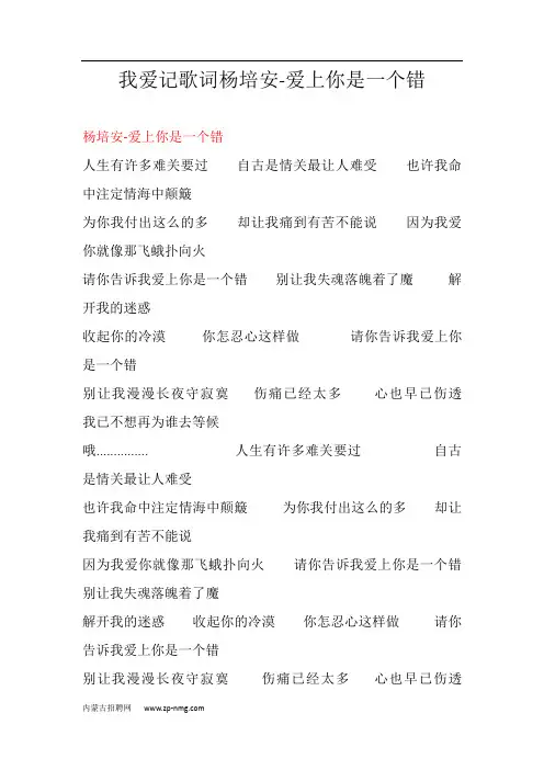 我爱记歌词杨培安-爱上你是一个错