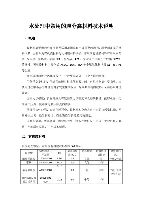 水处理中常用的膜分离材料技术说明