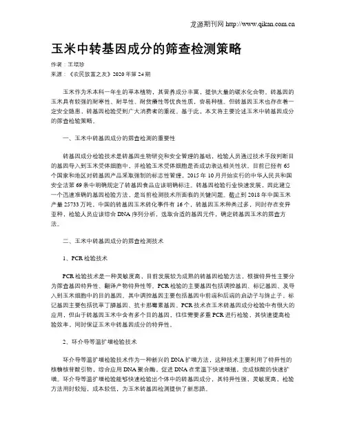 玉米中转基因成分的筛查检测策略