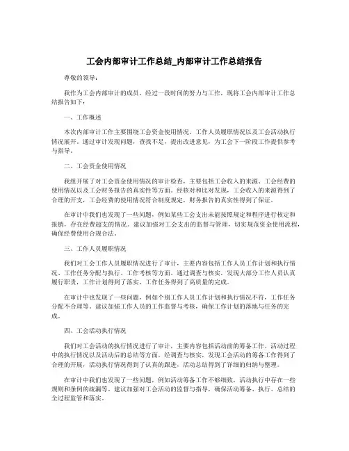 工会内部审计工作总结_内部审计工作总结报告