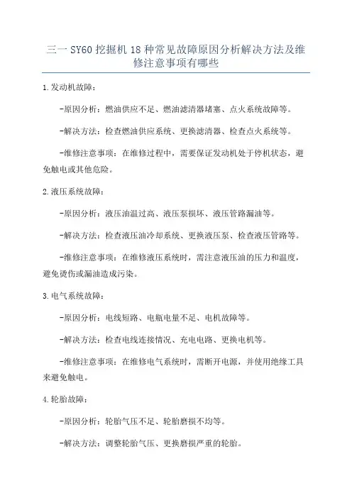 三一SY60挖掘机18种常见故障原因分析解决方法及维修注意事项有哪些