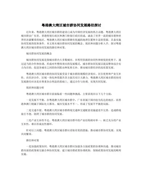 粤港澳大湾区城市群协同发展路径探讨