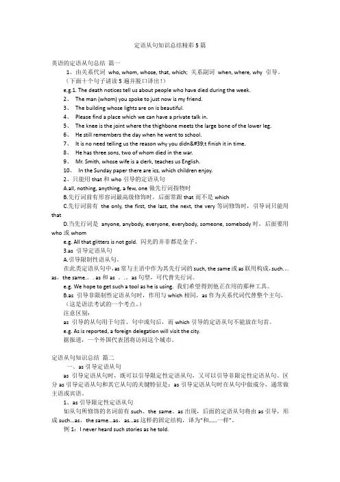 定语从句知识总结精彩5篇