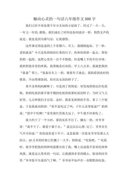 触动心灵的一句话八年级作文800字