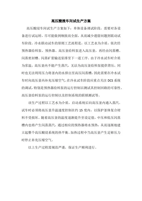 高压酸浸车间试生产方案