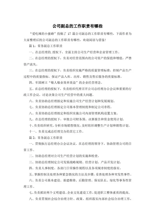 公司副总的工作职责有哪些
