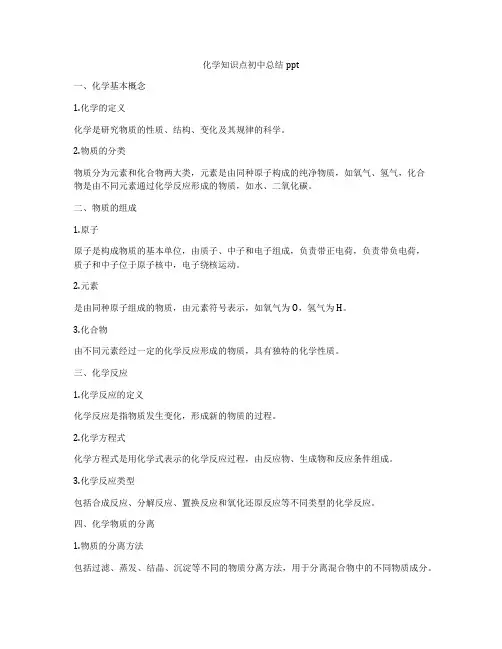 化学知识点初中总结ppt
