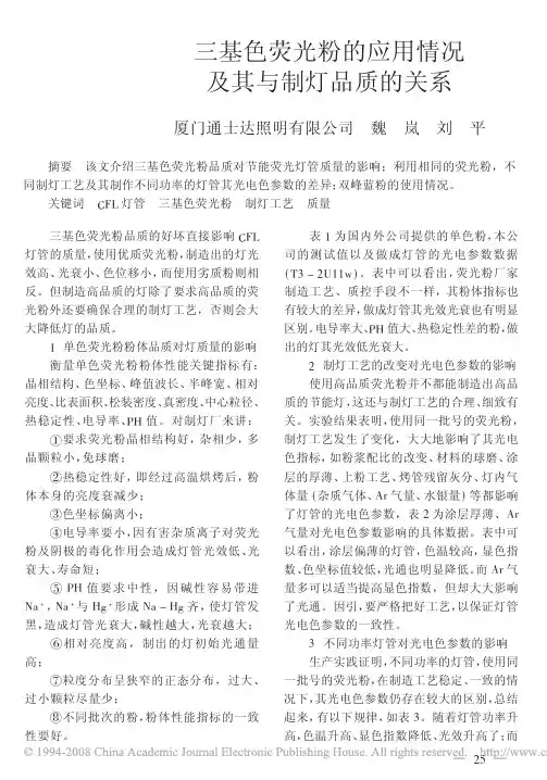 电光源资料-三基色荧光粉的应用情况及其与制灯品质的关系