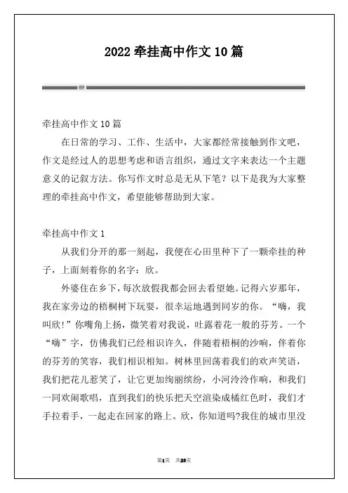 2022牵挂高中作文10篇