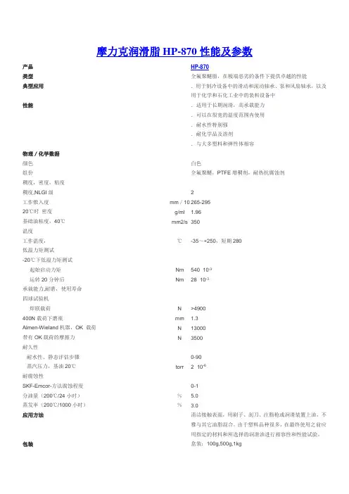 摩力克润滑脂HP-870性能参数