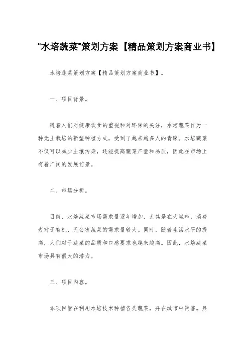 “水培蔬菜”策划方案【精品策划方案商业书】