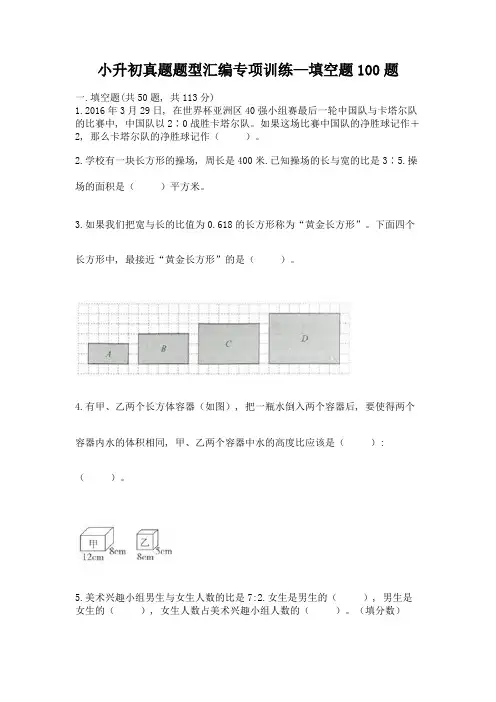 小升初真题题型汇编专项训练—填空题100题及完整答案(精品)