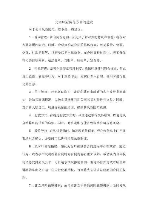 公司风险防范方面的建议