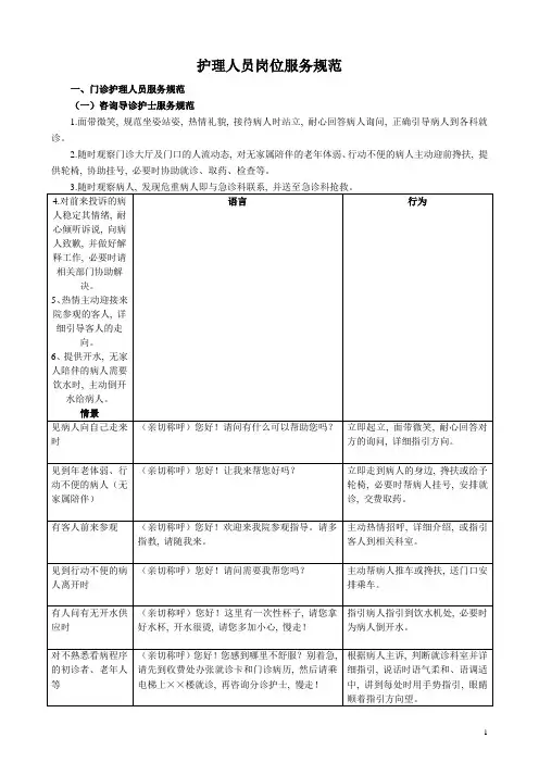护理岗位语言行为服务规范