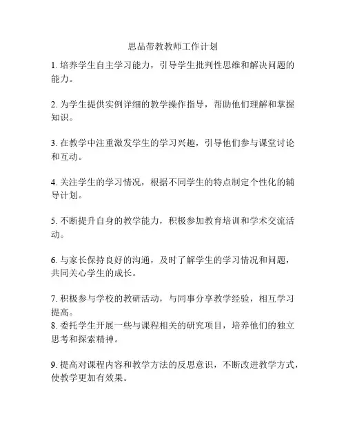 思品带教教师工作计划