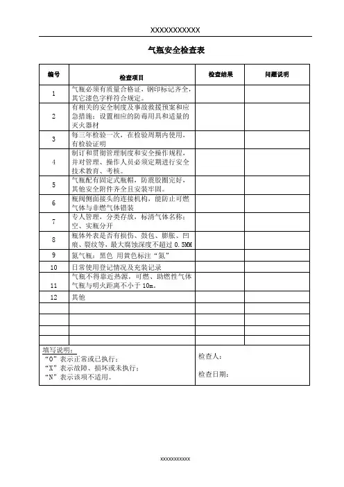 气瓶安全检查表