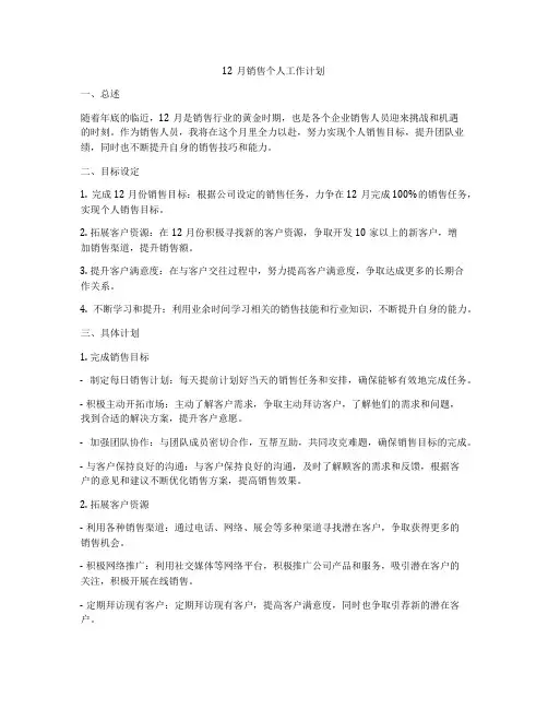 12月销售个人工作计划