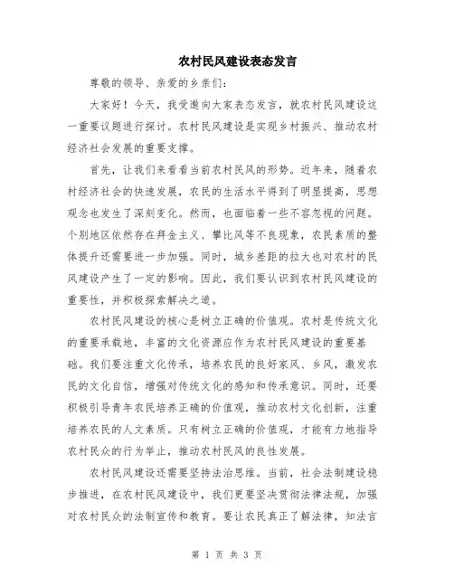 农村民风建设表态发言