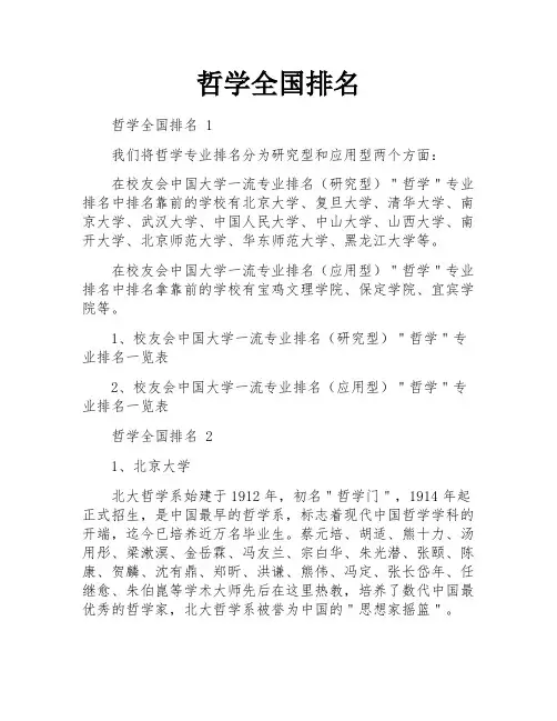 哲学全国排名