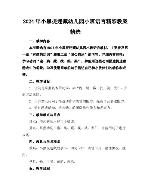 2024年小黑捉迷藏幼儿园小班语言精彩教案精选