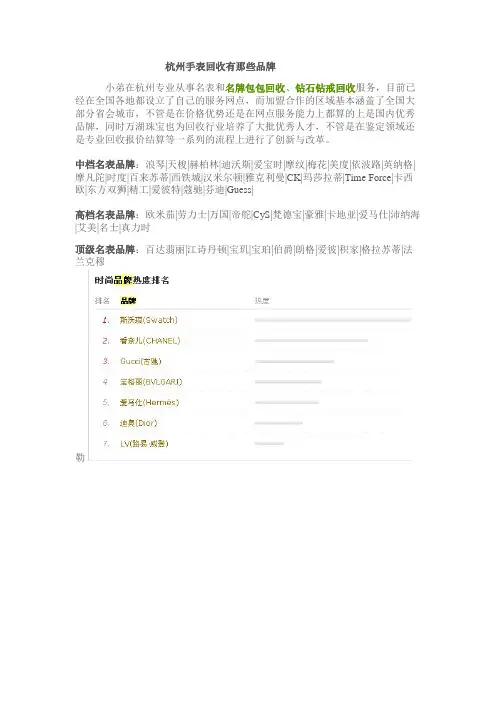 杭州手表回收有那些品牌