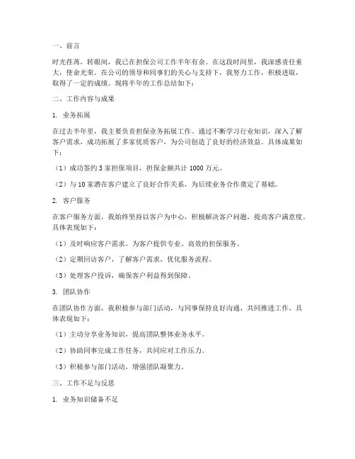 担保公司半年个人工作总结
